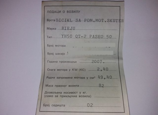 trajna registracija moped